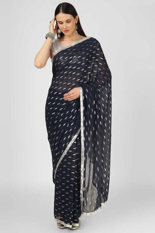Navy Blue Embellished SAREE