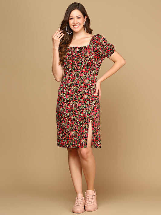Printed Dress with front slit