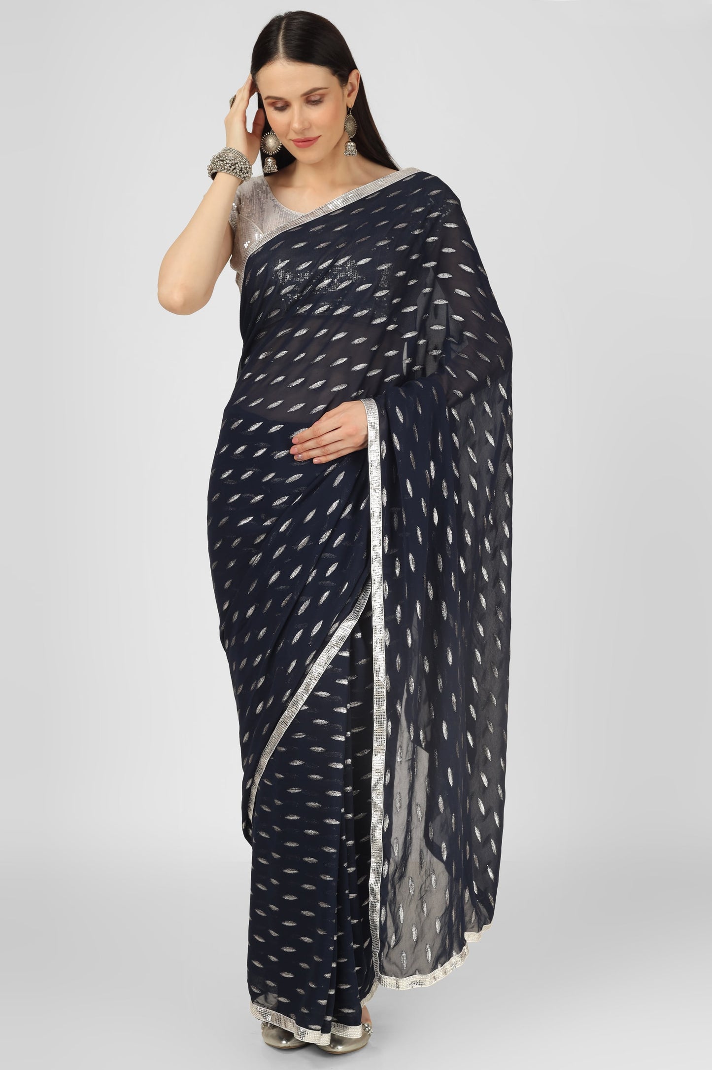 Navy  Blue Embellished SAREE