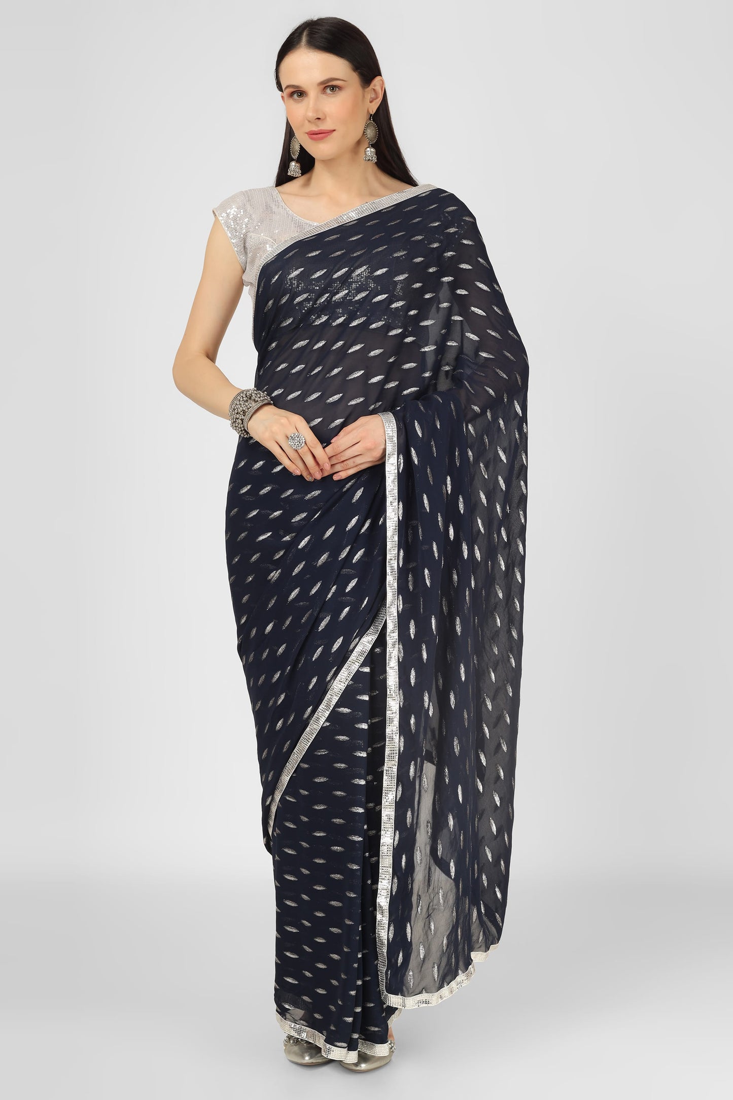 Navy  Blue Embellished SAREE