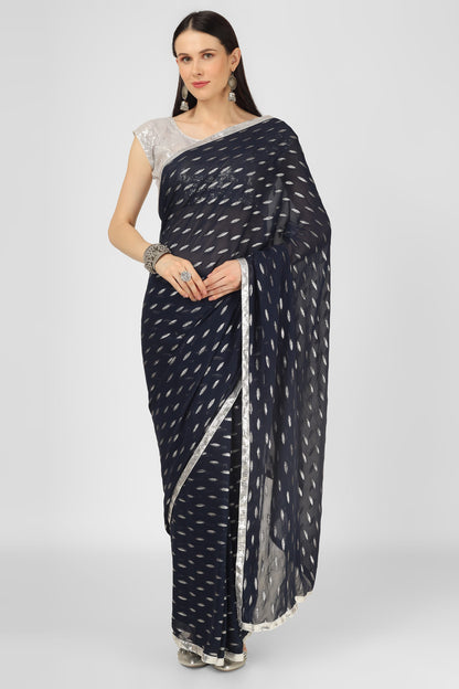 Navy  Blue Embellished SAREE