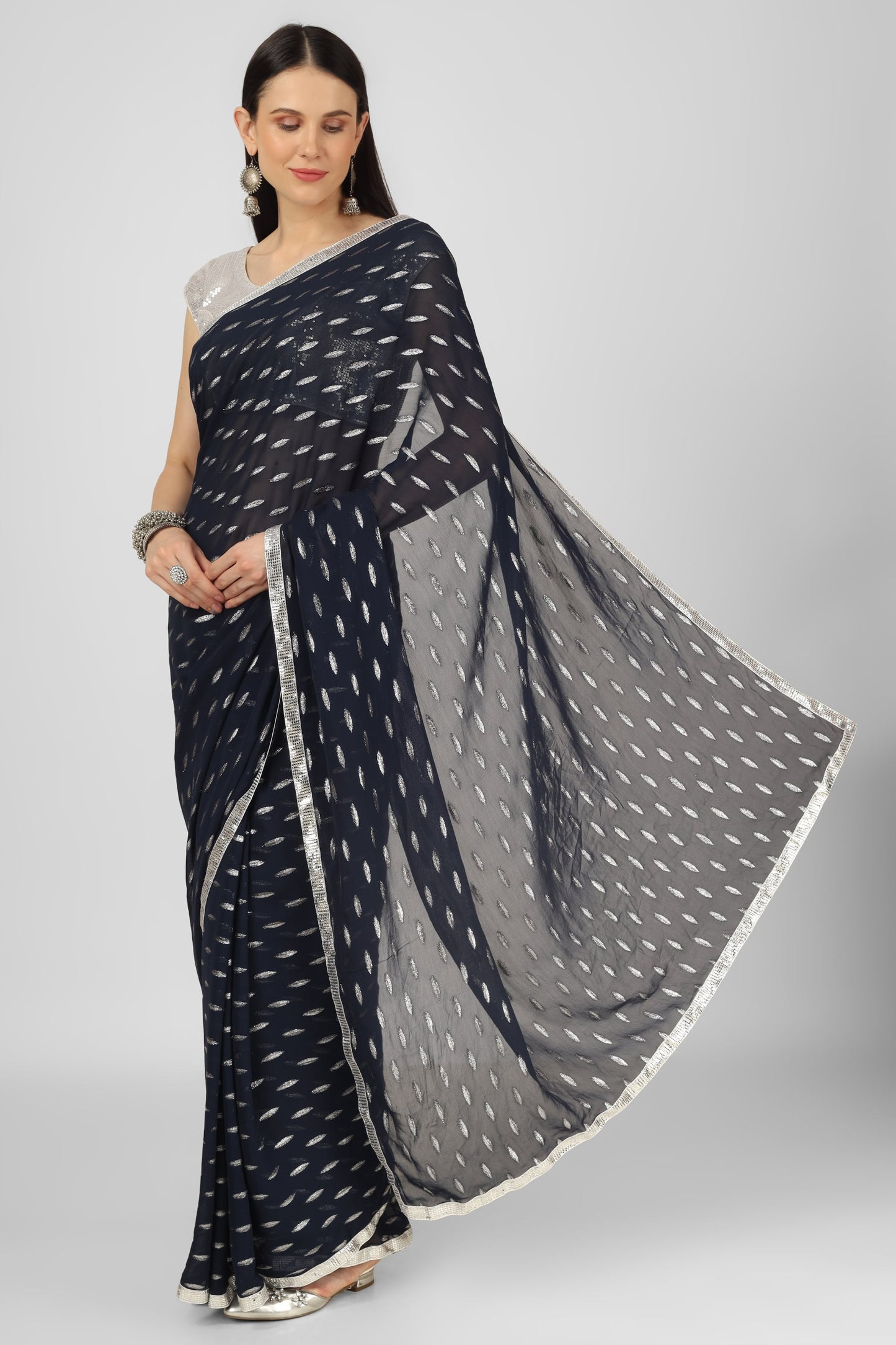 Navy  Blue Embellished SAREE