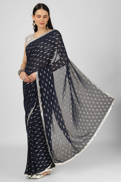 Navy  Blue Embellished SAREE