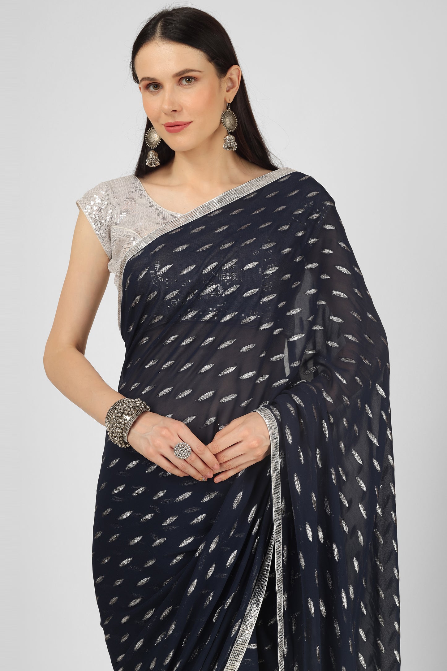 Navy  Blue Embellished SAREE