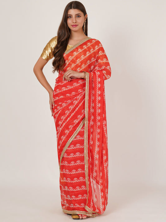Red Printed Pure Georgette saree