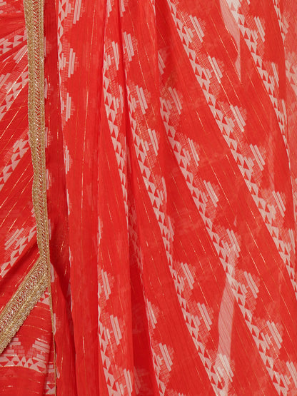 Red Printed Pure Georgette saree