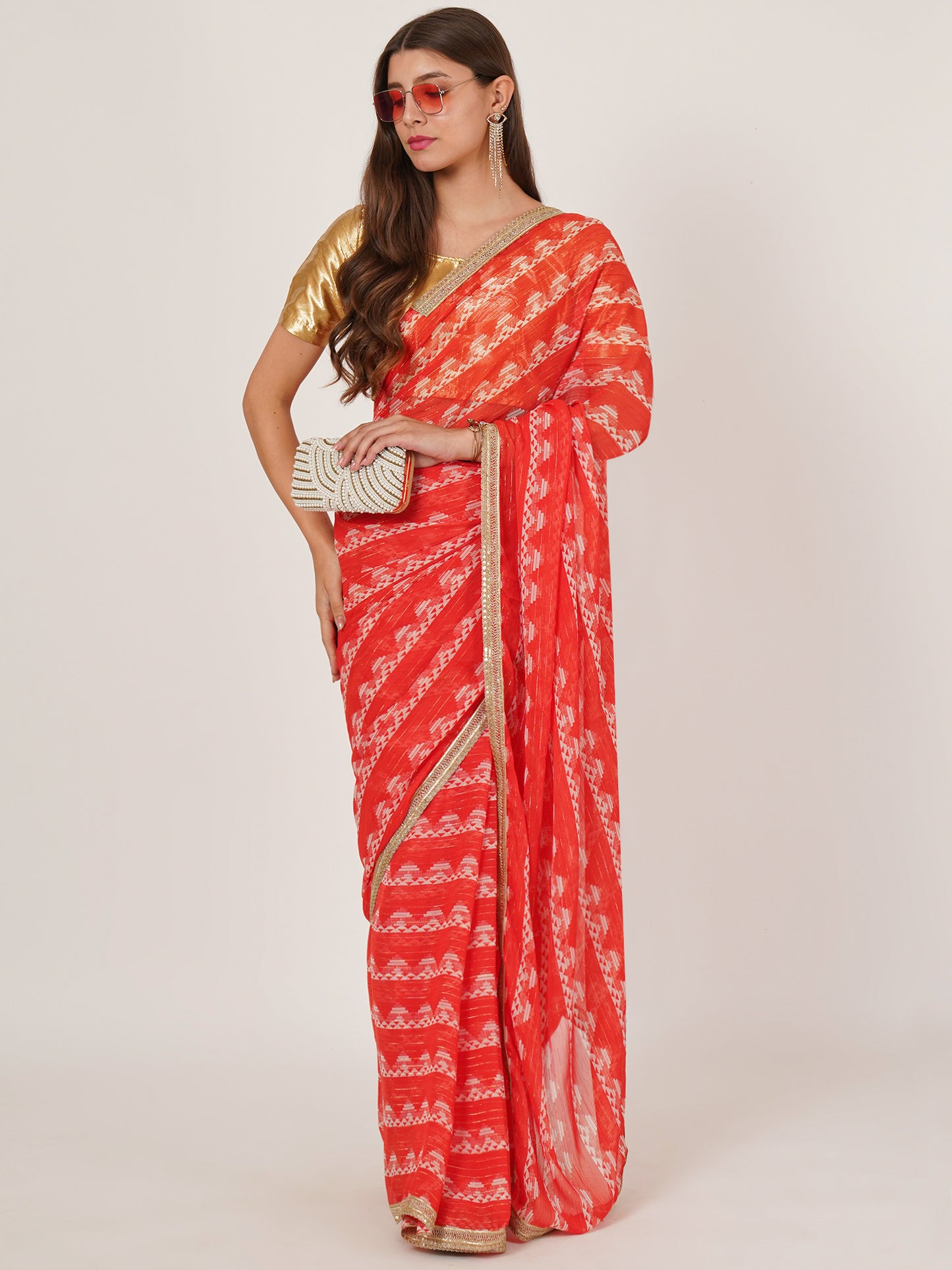 Red Printed Pure Georgette saree